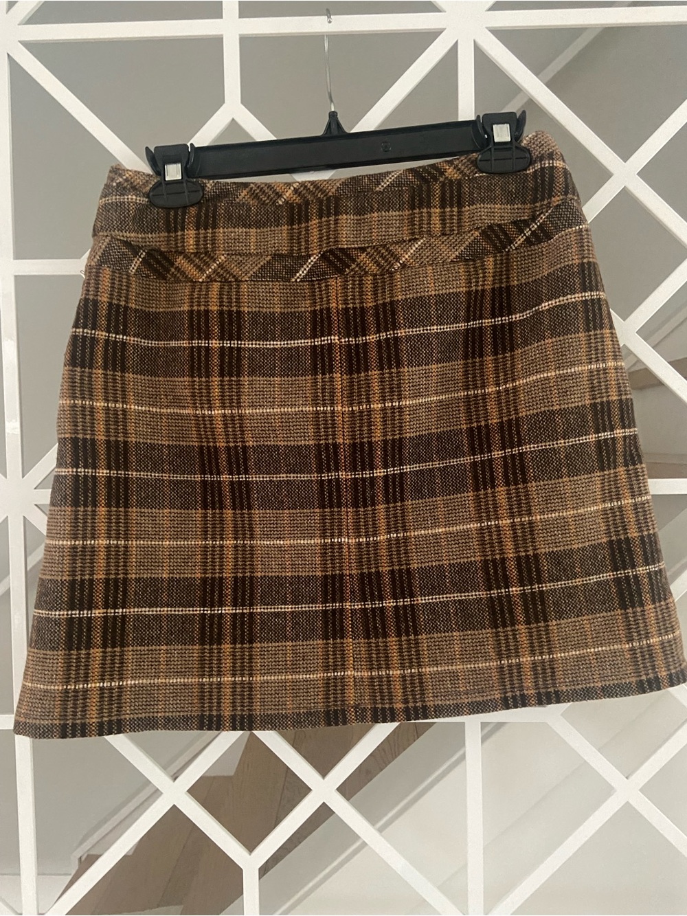 ESPRIT Plaid Pleated Mini Skirt 4 Brown Wool Blend Fall Y2K Preppy Academia EuC - Picture 3 of 8
